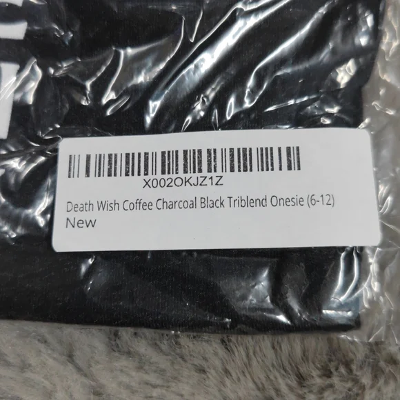 Death Wish coffee charcoal black Triblend onesie (6-12) - Picture 4 of 4